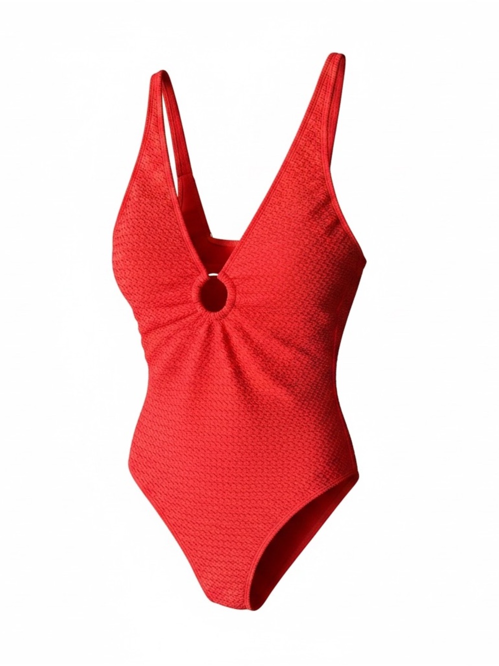 Shade & Shore Red Textured One-Piece Swimsuit with Front Ring